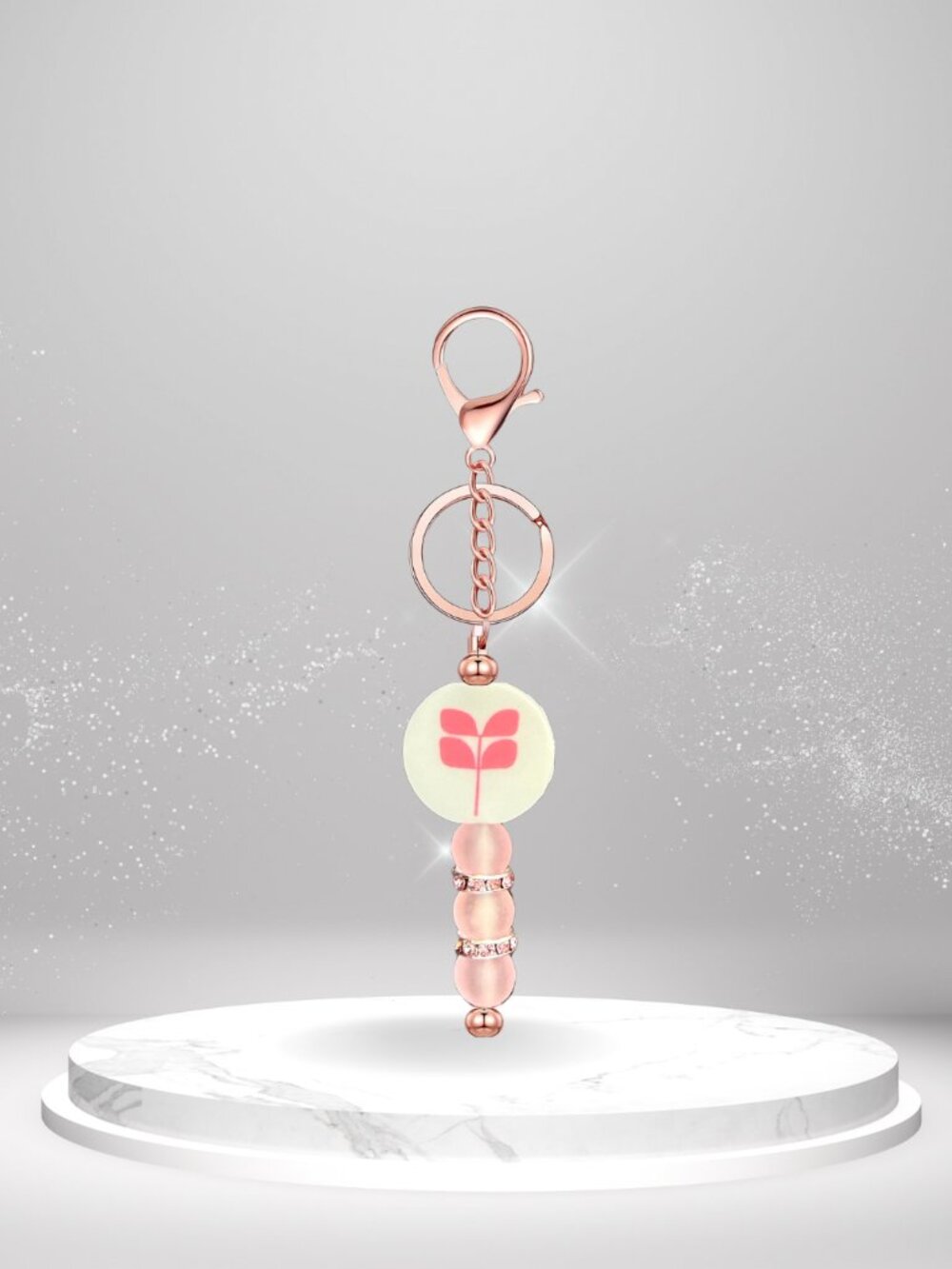 Red Aspen Logo Rose Gold Beaded Key Chain